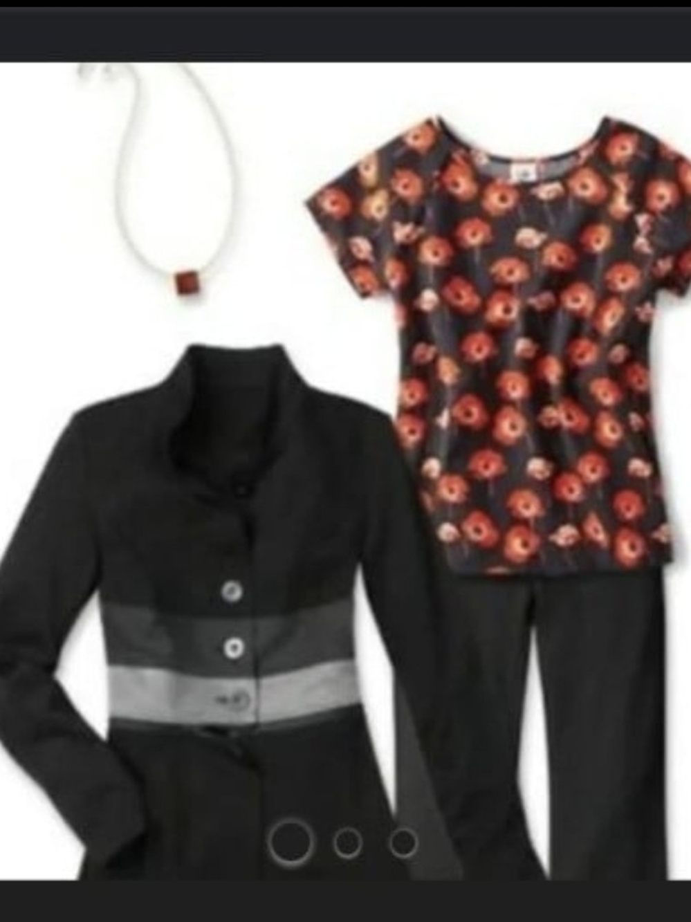 CAbi 3251 Flanders Poppy Floral Split Back Top with Bright Orange Floral Print